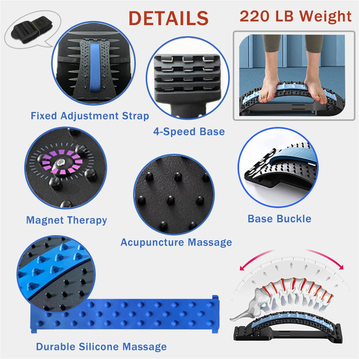 Back Cracker Lower Back Device With Magnet, Lumbar Support Spine Board For Herniated Disc, Sciatica, Scoliosis