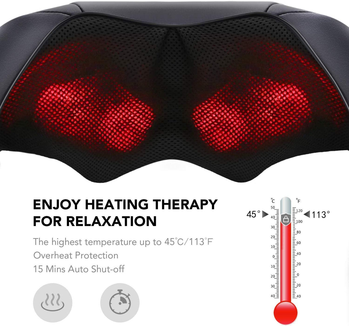 Neck And Shoulder Massage Shiatsu Back Massager With Optional Heat And 3 Intensity Adjustable