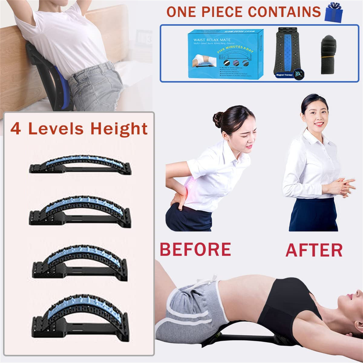 Back Cracker Lower Back Device With Magnet, Lumbar Support Spine Board For Herniated Disc, Sciatica, Scoliosis