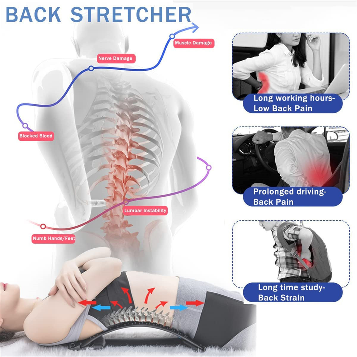 Back Cracker Lower Back Device With Magnet, Lumbar Support Spine Board For Herniated Disc, Sciatica, Scoliosis
