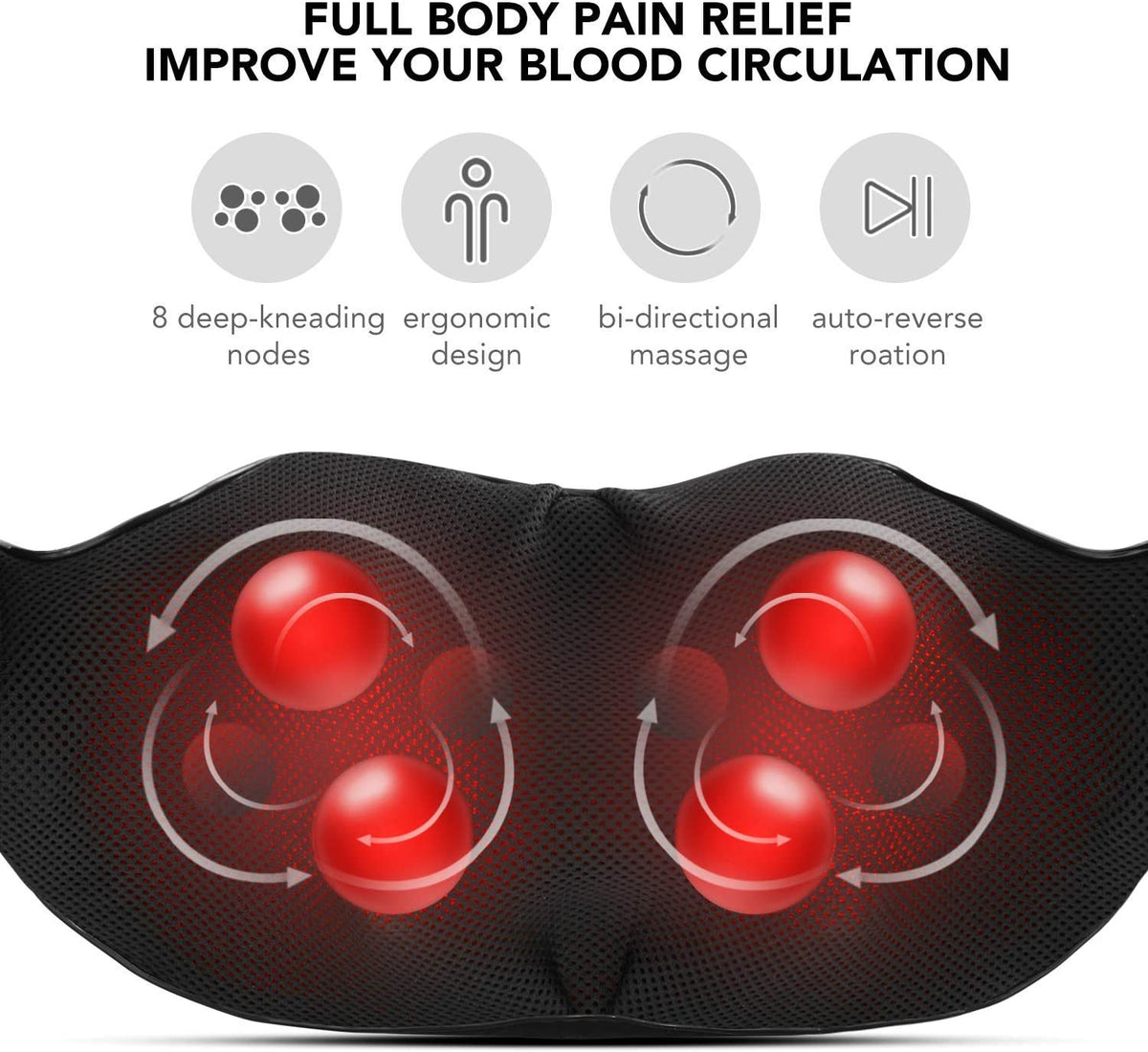 Neck And Shoulder Massage Shiatsu Back Massager With Optional Heat And 3 Intensity Adjustable